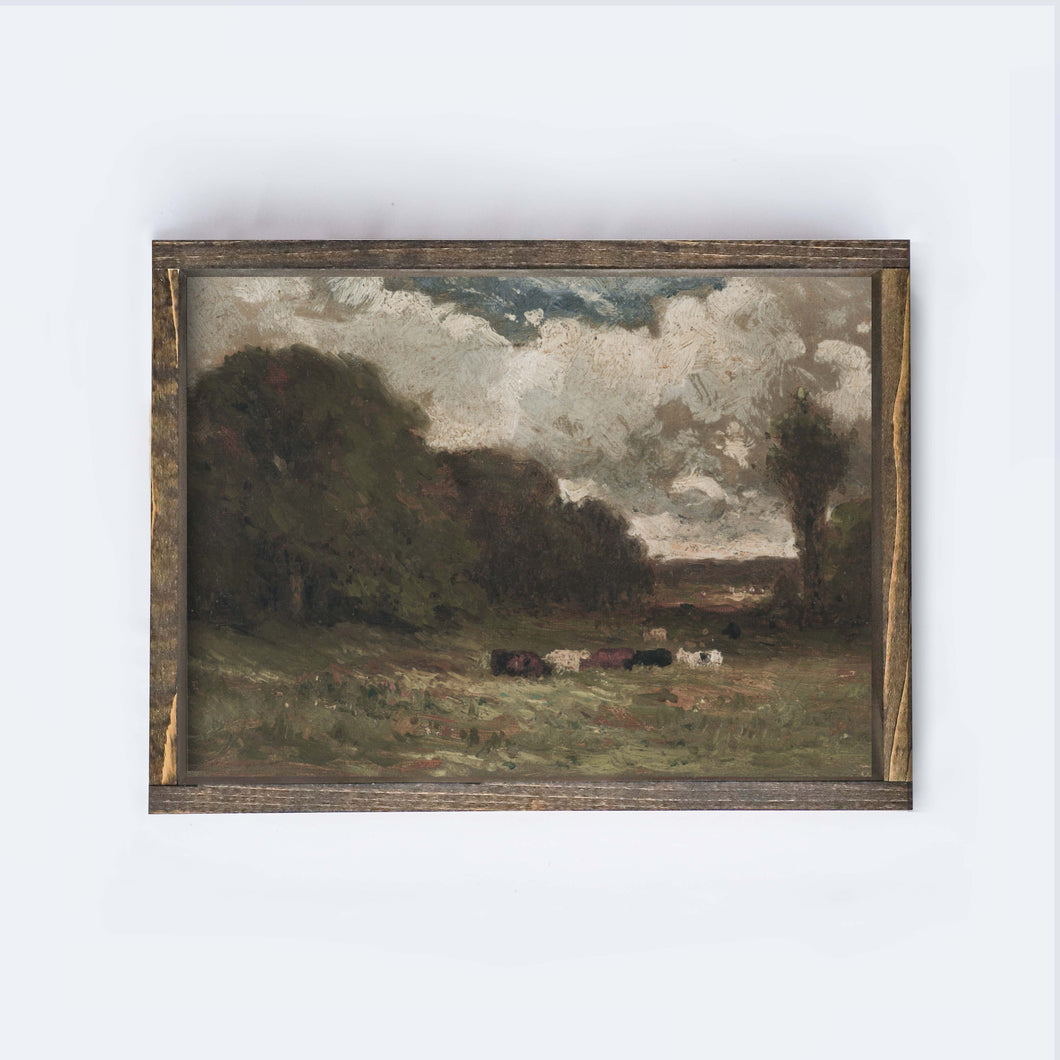 Pasture + Cows Vintage Landscape Painting
