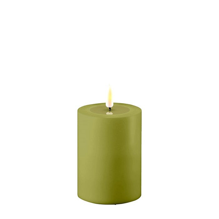 Olive Green LED Outdoor Candle, 3 x 4