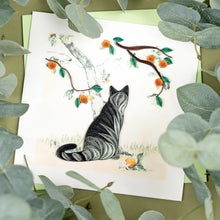 Load image into Gallery viewer, Cat &amp; Orange Branch Quilling Card
