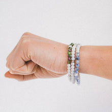 Load image into Gallery viewer, Morse Code Bracelet | EMPOWER, Sunset Blue &amp; Sea Green Jade
