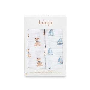 Vintage Bears & Sailboats - Cotton Swaddle 2 Pack