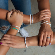Load image into Gallery viewer, Morse Code Bracelet | GRATITUDE, Light Blue Howlite &amp; Frosted White Quartz
