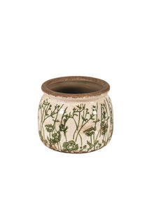 Green Floral Vintage Inspired Pot