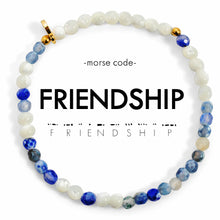 Load image into Gallery viewer, Morse Code Bracelet | FRIENDSHIP, Mother of Pearl &amp; Blue Lace Agate
