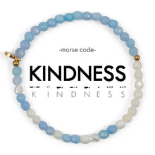 Load image into Gallery viewer, Morse Code Bracelet | KINDNESS, Faceted Blue Quartz + Mother of Pearl

