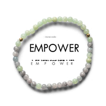 Load image into Gallery viewer, Morse Code Bracelet | EMPOWER, Sunset Blue &amp; Sea Green Jade
