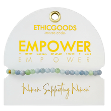 Load image into Gallery viewer, Morse Code Bracelet | EMPOWER, Sunset Blue &amp; Sea Green Jade
