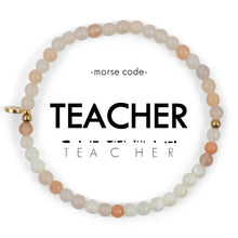 Load image into Gallery viewer, Morse Code Bracelet | TEACHER, Pink Aventurine &amp; Mother of Pearl
