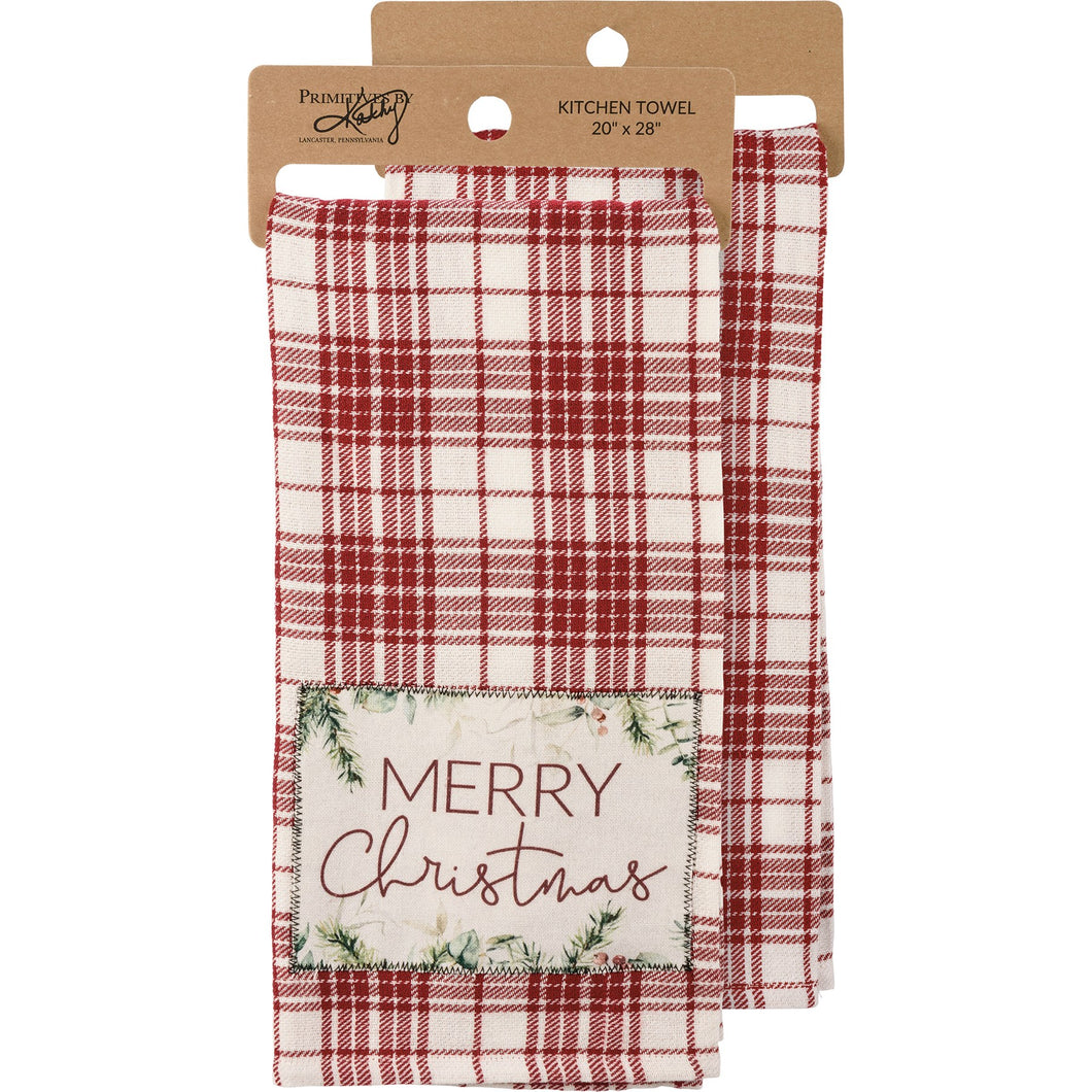 Merry Christmas Red Plaid Kitchen Towel