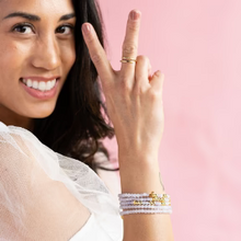 Load image into Gallery viewer, Morse Code Bracelet | GRATITUDE, Light Blue Howlite &amp; Frosted White Quartz

