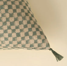 Load image into Gallery viewer, Block Print Check Linen Pillow, Blue
