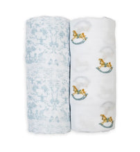 Load image into Gallery viewer, Rocking Horse + Toile Cotton Muslin Swaddle 2 Pack
