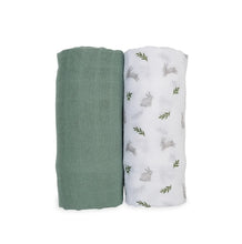 Load image into Gallery viewer, Lulujo Bunny &amp; Fern Cotton Muslin Swaddle 2 Pack
