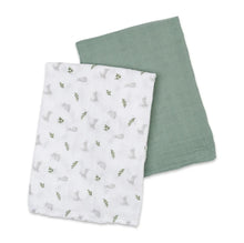 Load image into Gallery viewer, Lulujo Bunny &amp; Fern Cotton Muslin Swaddle 2 Pack
