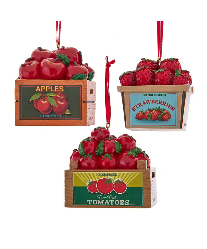 Fruit & Vegetable Crate Ornaments, 3 Assorted