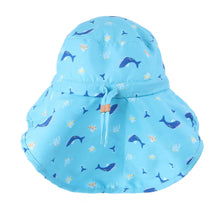 Load image into Gallery viewer, Kids UPF50+ Patterned Sun Hat with Neck Cape- Blue Whale
