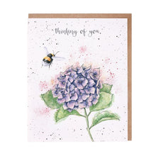 Load image into Gallery viewer, Thinking of You Hydrangea + Bee Card
