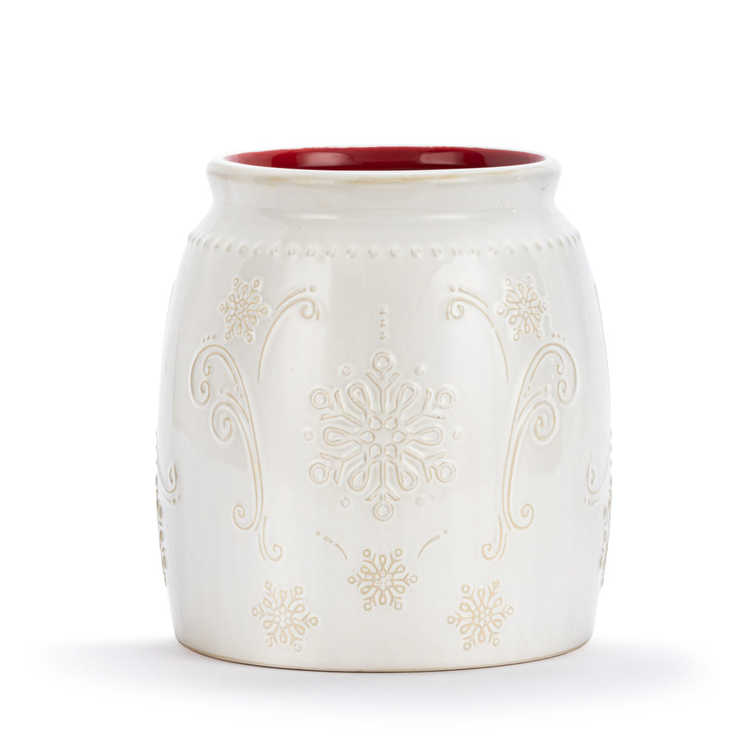 Vintage Snowflake Cream and Red Utensil Holder