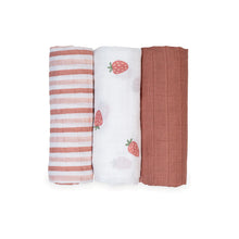 Load image into Gallery viewer, Lulujo Strawberry Cotton Receiving Blankets,  3 pack
