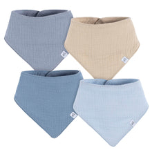 Load image into Gallery viewer, Muslin Bandana Bibs, Blue 4 Pack
