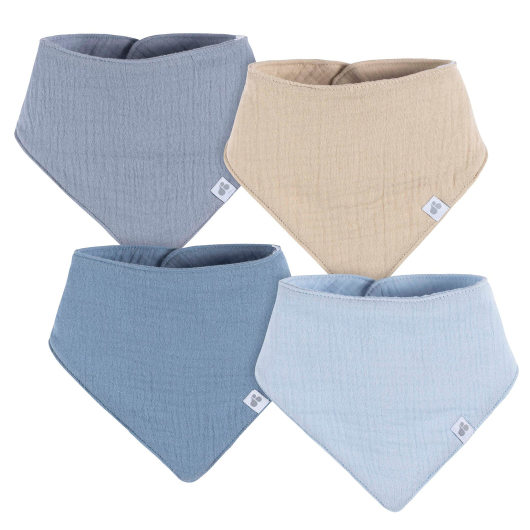 Muslin Bandana Bibs, Blue 4 Pack