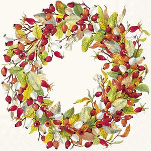 Rose Hip Wreath Cocktail Napkin