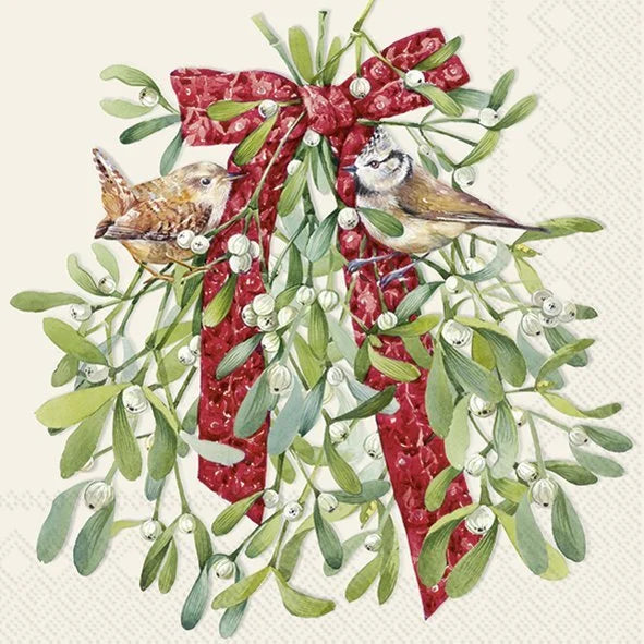 Mistletoe Birds Cocktail Napkin
