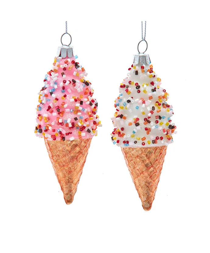Glass Ice Cream Ornaments, 2 Assorted