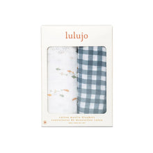 Load image into Gallery viewer, Lulujo Muslin Swaddle 2 Pack- Fish &amp; Gingham
