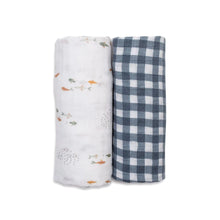 Load image into Gallery viewer, Lulujo Muslin Swaddle 2 Pack- Fish &amp; Gingham
