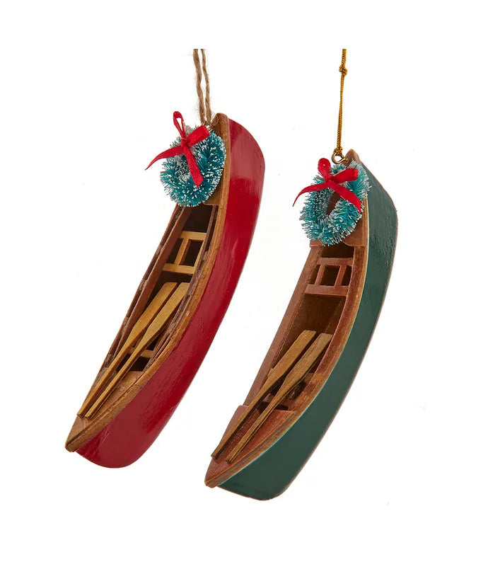 Wooden Canoe With Wreath Ornaments