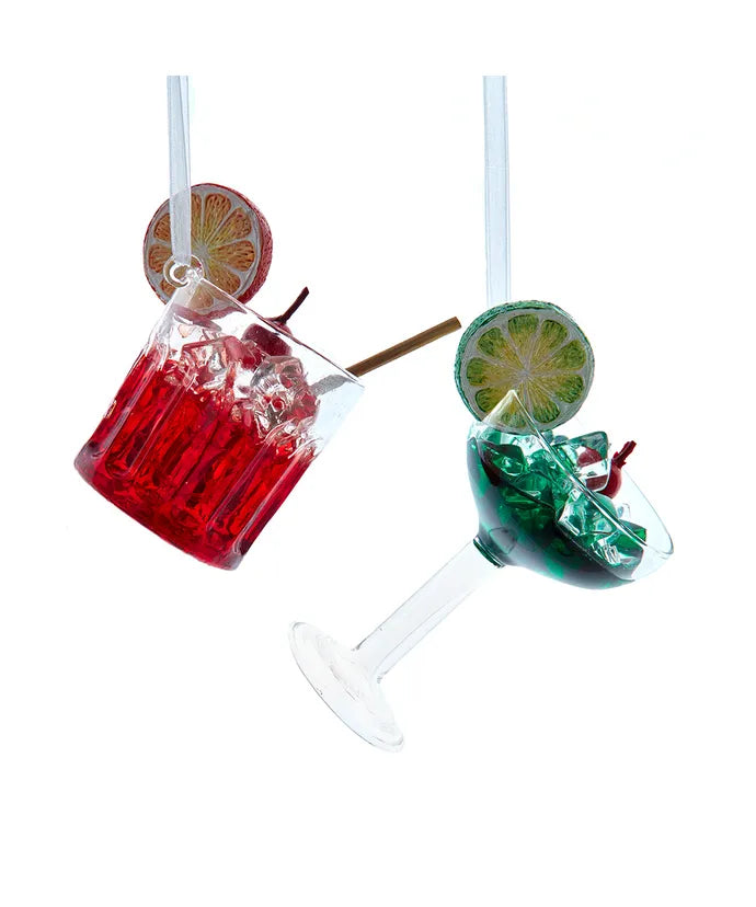 Glass Cocktail Drink Ornaments, 2 Assorted