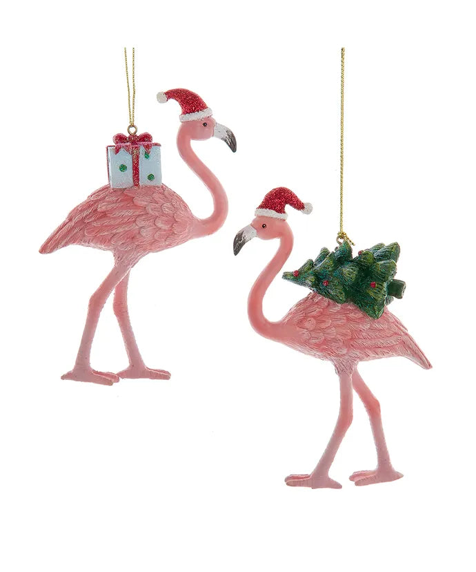 Coastal Flamingo With Gifts & Christmas Tree Ornament, 2 Assorted