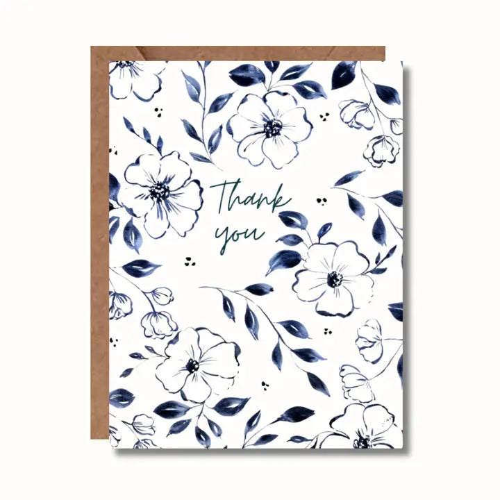 Blue Floral Thank You Card