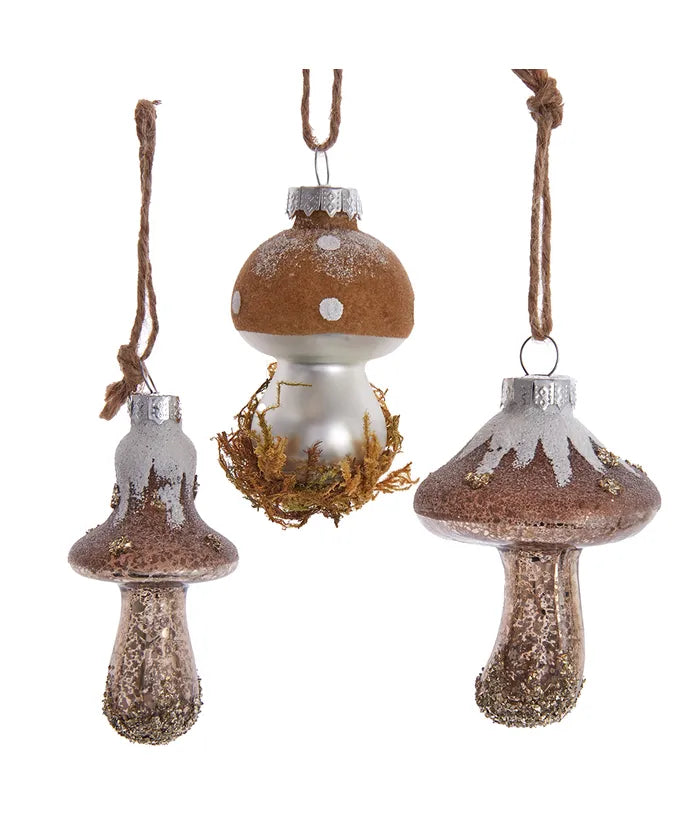 Glass Rustic Mushroom Ornaments