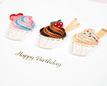Load image into Gallery viewer, Cupcake Trio Birthday Quilling Card
