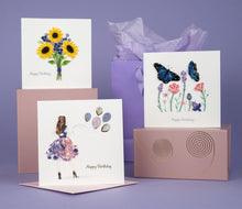 Load image into Gallery viewer, Flowers &amp; Blue Butterflies Birthday Quilling Card
