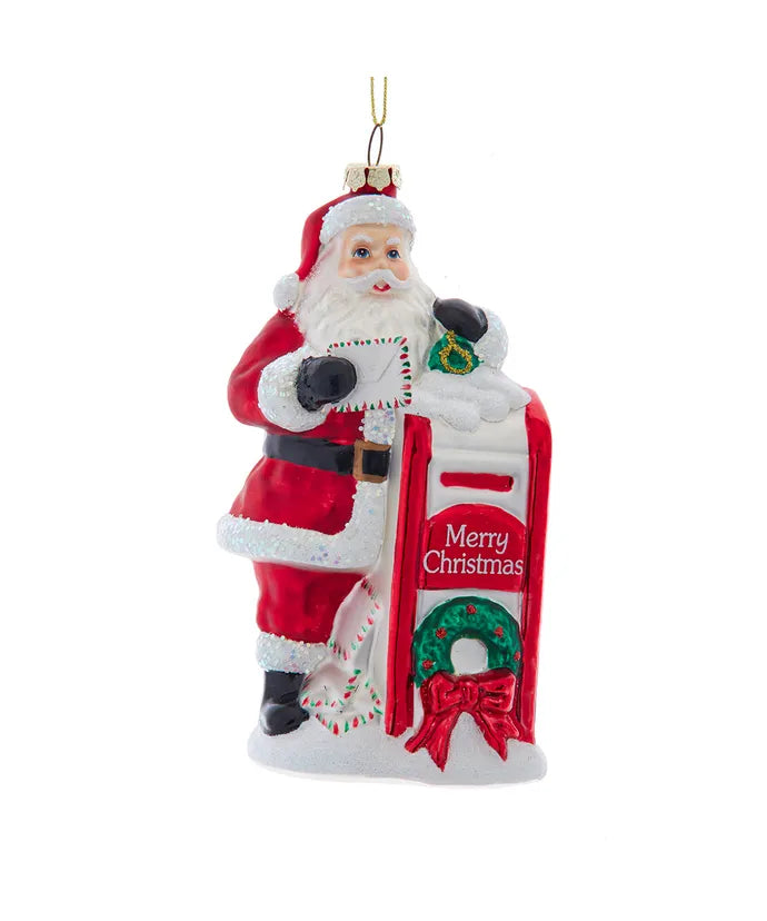 Glass Santa With Mailbox Ornament