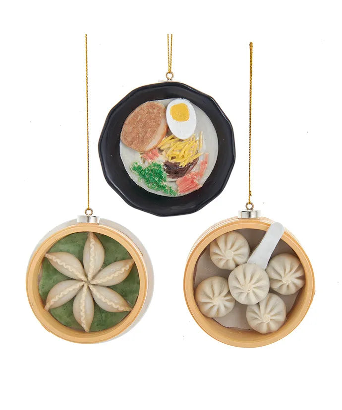 Asian Dumplings and Soup Ornaments, 3 Assorted