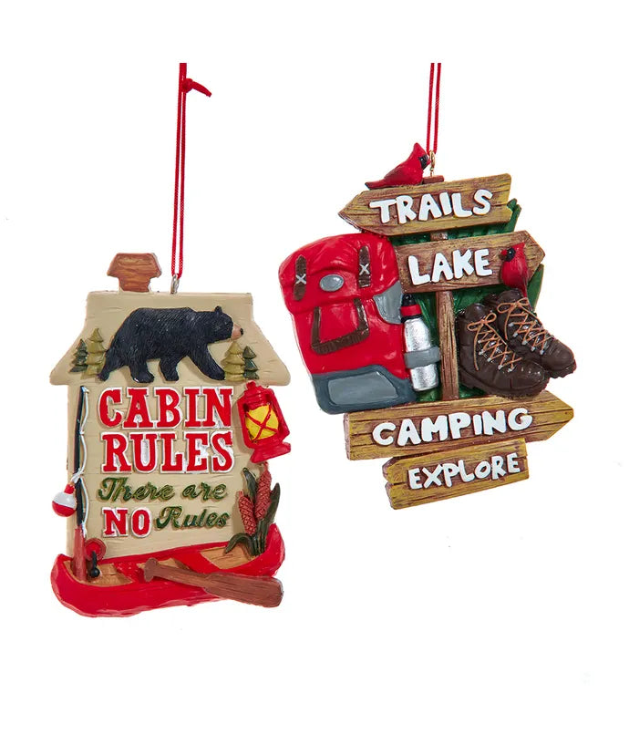 Cabin/Camping Sign With Sayings Ornaments, 2 Assorted