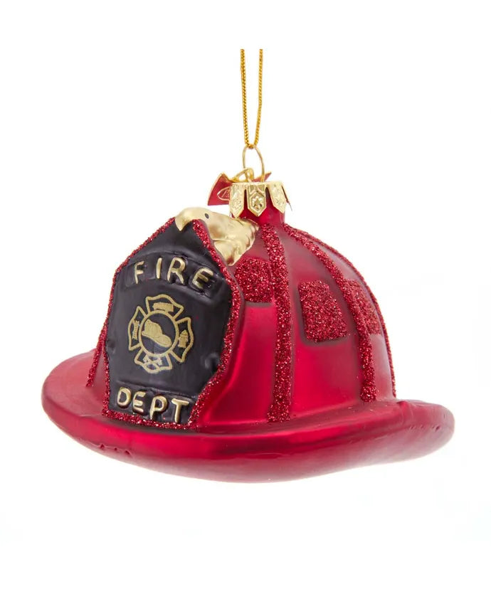 Firefighter Helmet Glass Ornament