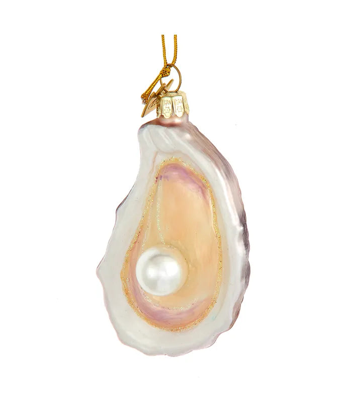 Glass Oyster Shell With Pearl Ornament