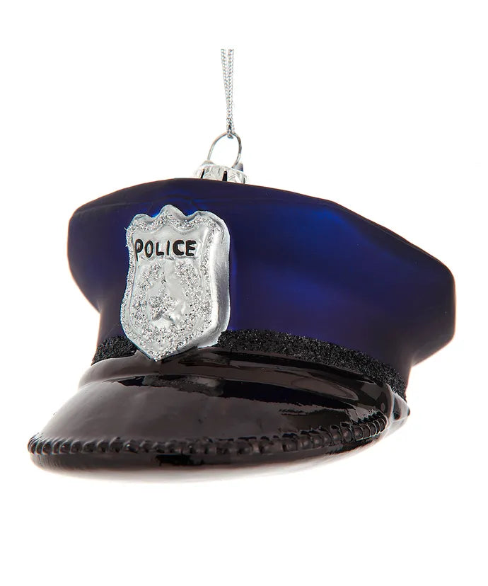 Glass Police Hat Ornament