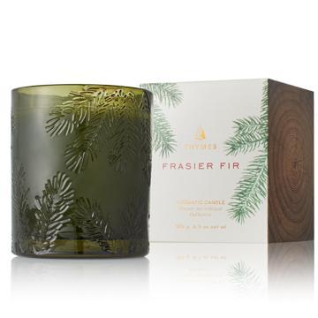 Thymes Fraser Fir Poured Candle, Molded Green Glass