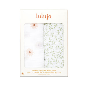 Lulujo Cotton Swaddles Daisy/Greenery 2 pack
