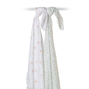 Lulujo Cotton Swaddles Daisy/Greenery 2 pack