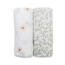 Load image into Gallery viewer, Lulujo Cotton Swaddles Daisy/Greenery 2 pack
