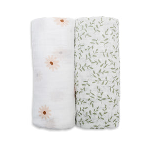 Lulujo Cotton Swaddles Daisy/Greenery 2 pack