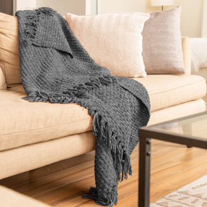Steel Grey Basket Weave Throw