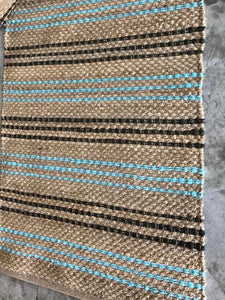 Jute Runner with Blue Weave, 2.5 x 8'